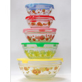 NEW!! All Purpose Glass Bowl and Food Containers 5 Pcs Set Glassware Custom Printed Bowl with lid